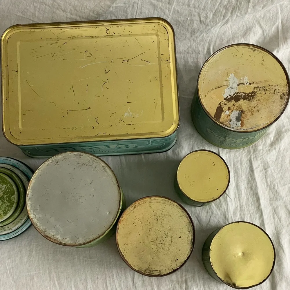 6 vintage ballonoff tin canisters lot